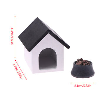 1:12 Dollhouse Miniature Kennel Doghouse Dog Basin Dog Food Furniture Model Decor Toy Doll House Accessories