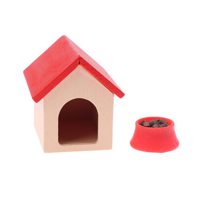 1:12 Dollhouse Miniature Kennel Doghouse Dog Basin Dog Food Furniture Model Decor Toy Doll House Accessories