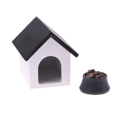 1:12 Dollhouse Miniature Kennel Doghouse Dog Basin Dog Food Furniture Model Decor Toy Doll House Accessories