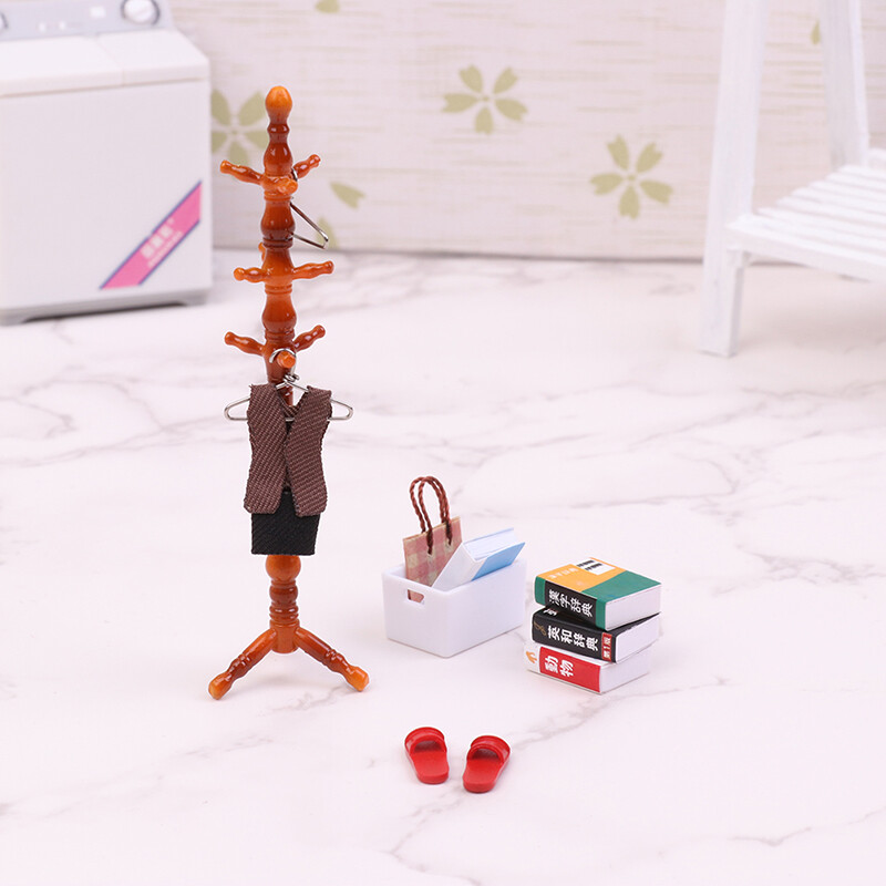 1Szett 1:12 Babaház miniatűr kabáttartó fogas Cipőtáska Ruha Könyvdoboz Bútormodell dekor játék