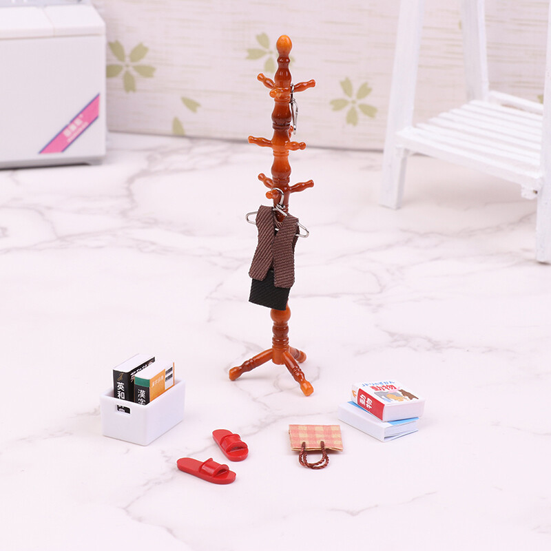 1Szett 1:12 Babaház miniatűr kabáttartó fogas Cipőtáska Ruha Könyvdoboz Bútormodell dekor játék