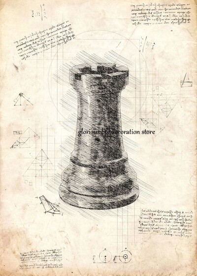 Regele Regina Cavalerul Episcop Rook Pion Piese de șah Schiță Poster Tablă de șah Imprimare pe pânză Poză de perete pentru decorarea camerei