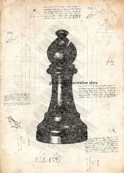 Regele Regina Cavalerul Episcop Rook Pion Piese de șah Schiță Poster Tablă de șah Imprimare pe pânză Poză de perete pentru decorarea camerei