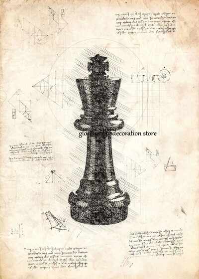 Regele Regina Cavalerul Episcop Rook Pion Piese de șah Schiță Poster Tablă de șah Imprimare pe pânză Poză de perete pentru decorarea camerei