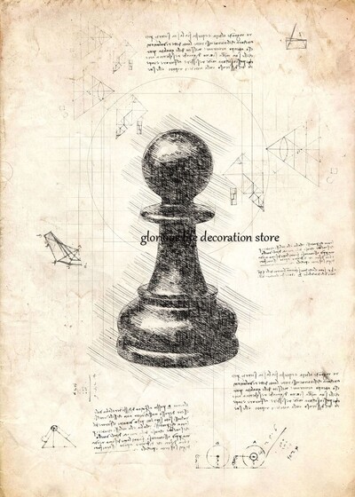 Regele Regina Cavalerul Episcop Rook Pion Piese de șah Schiță Poster Tablă de șah Imprimare pe pânză Poză de perete pentru decorarea camerei