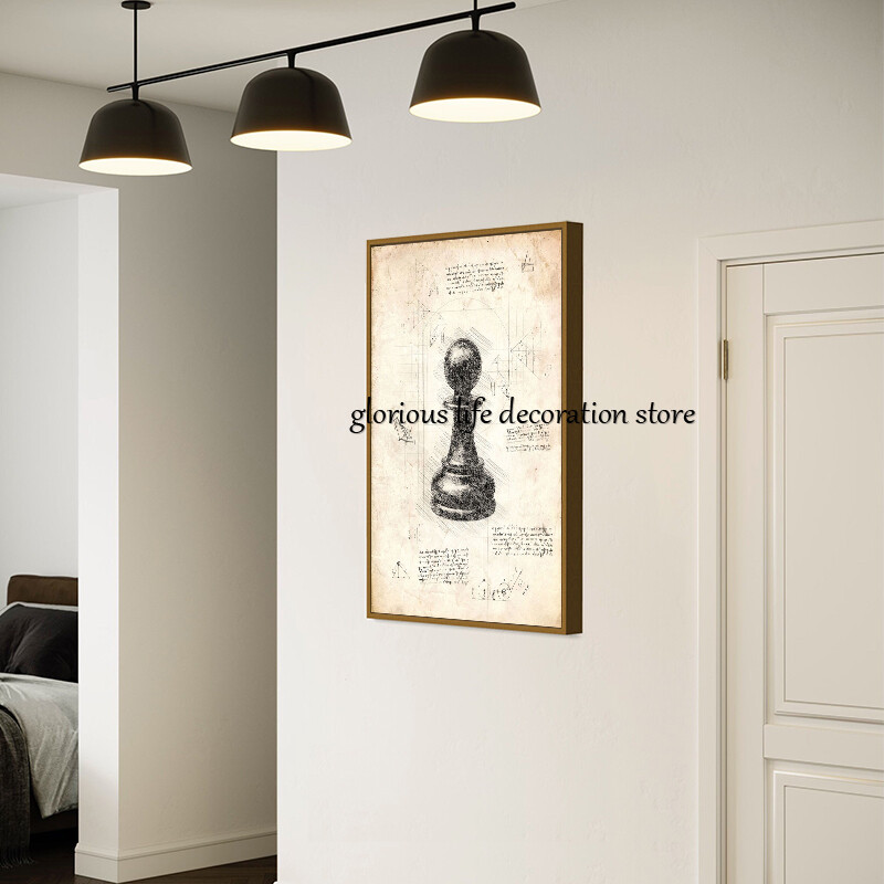 Regele Regina Cavalerul Episcop Rook Pion Piese de șah Schiță Poster Tablă de șah Imprimare pe pânză Poză de perete pentru decorarea camerei