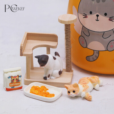 1:12 Leļļu namiņš Mini Koka mājdzīvnieks Cat Tree Tower Rotaļlietas Kaķu kāpšanas statīvs leļļu namiņam Miniatūras mēbeles Dekora piederumi