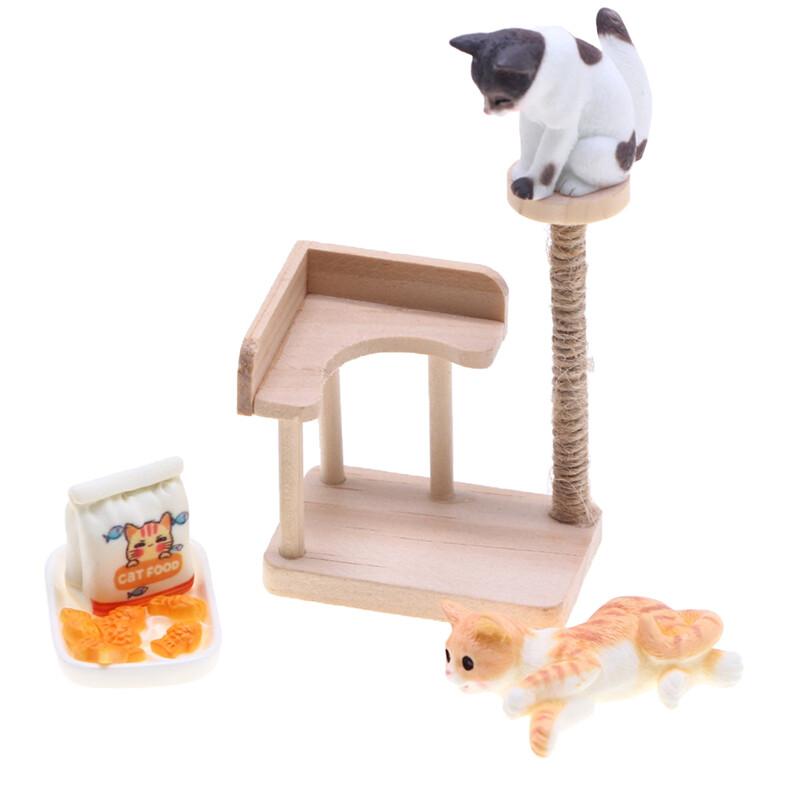 1:12 Casă de păpuși Mini din lemn pentru animale de companie, turn de copac pentru pisici, jucării, suport de alpinism pentru pisici, pentru casa de păpuși, accesorii de decor de mobilier în miniatură