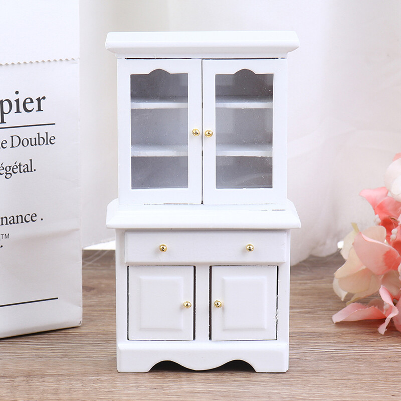 1/12 Babaház miniatűr bútor többfunkciós fa szekrény könyvespolc modell játék