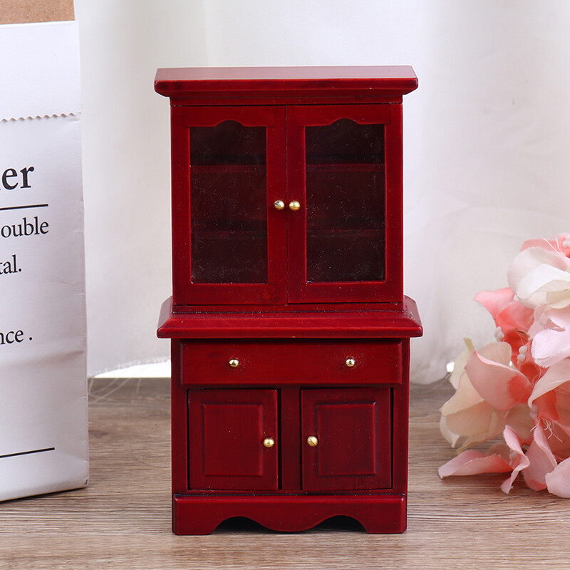 1/12 Babaház miniatűr bútor többfunkciós fa szekrény könyvespolc modell játék