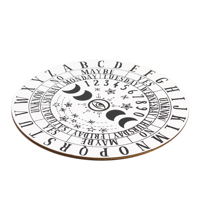 Fából készült ingatábla szelet alap csillagok holdfázisok 26 angol betűk jóslás üzenet Metafizika oltár fal művészet lakberendezés