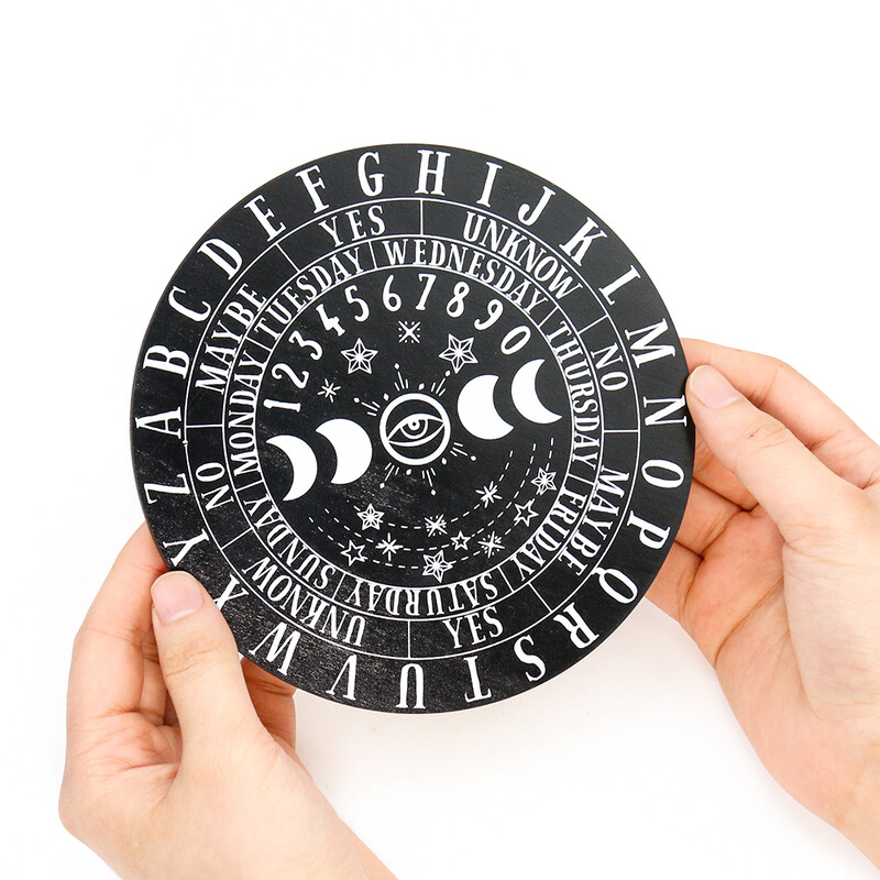 Fából készült ingatábla szelet alap csillagok holdfázisok 26 angol betűk jóslás üzenet Metafizika oltár fal művészet lakberendezés