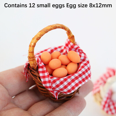 1Szett 1:12 Babaház miniatűr tojásos kosár Piros kockás kacsa tojáskeret Konyhai ételmodell színjáték játék babaház kiegészítők