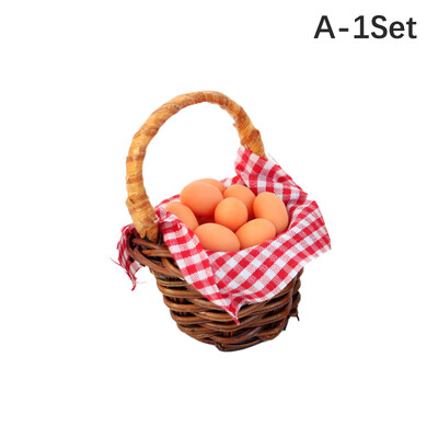 1Sada 1:12 Miniatúrny kôš na vajíčka pre bábiky, červený kockovaný rám s kačacím vajíčkom, kuchynský model, hračka na hranie, doplnky do domčeka pre bábiky