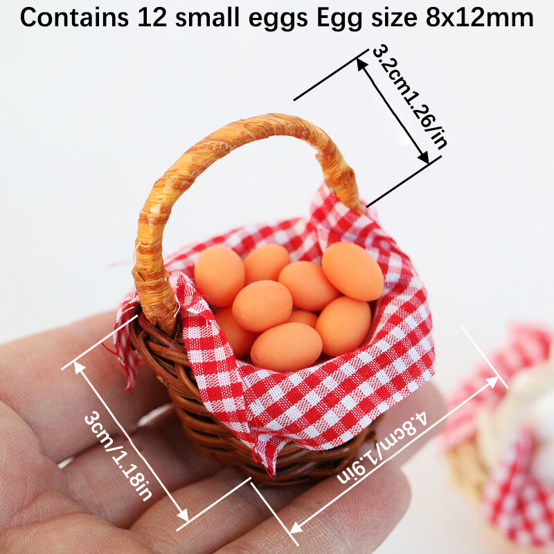 1Sada 1:12 Miniatúrny kôš na vajíčka pre bábiky, červený kockovaný rám s kačacím vajíčkom, kuchynský model, hračka na hranie, doplnky do domčeka pre bábiky