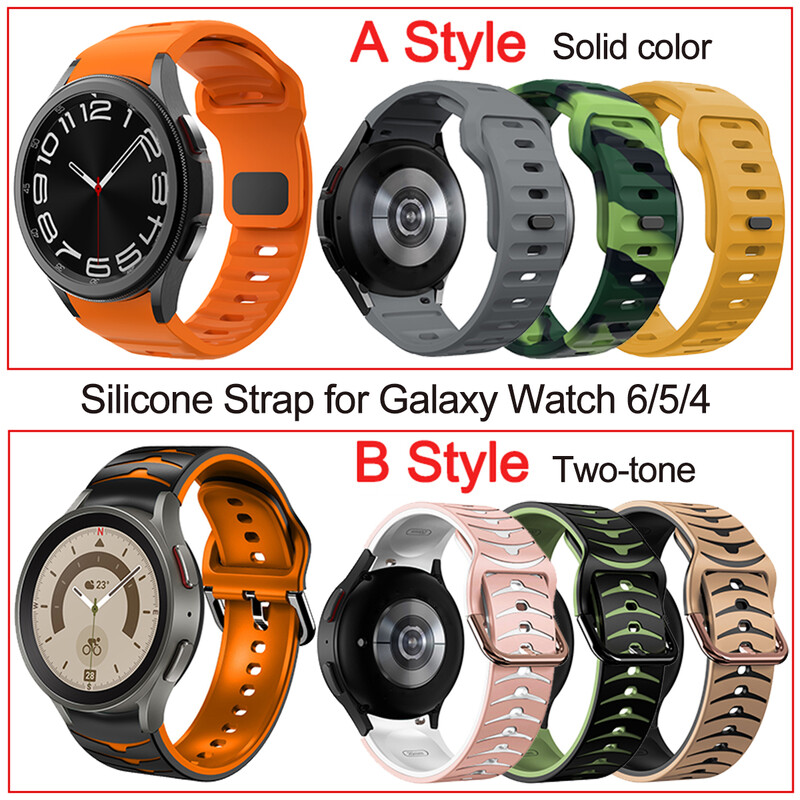 Camo szilikon sportszíj Samsung Galaxy Watch 6 5 klasszikus 47 mm-es, hézagmentes szalaggal Galaxy Watch FE 7 6 5 Pro 45 44 40 mm-es karkötőhöz