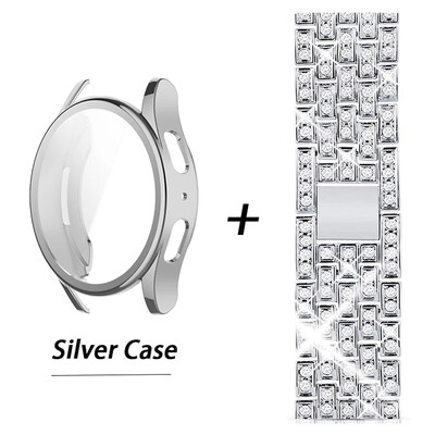 Dėklo dėklo apsauga, skirta Samsung Galaxy Watch 7 44 mm deimantinė laikrodžio apyrankė, skirta Galaxy Watch 7 40 mm metalinė apyrankė TPU apsauginis dangtelis