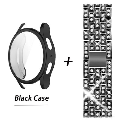 Dėklo dėklo apsauga, skirta Samsung Galaxy Watch 7 44 mm deimantinė laikrodžio apyrankė, skirta Galaxy Watch 7 40 mm metalinė apyrankė TPU apsauginis dangtelis