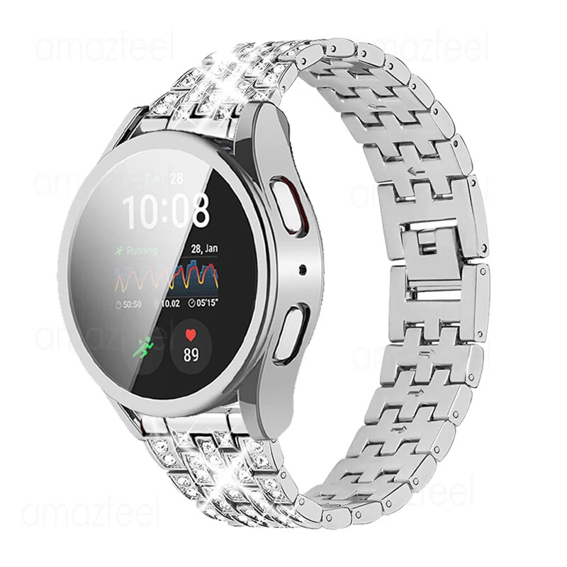 Dėklo dėklo apsauga, skirta Samsung Galaxy Watch 7 44 mm deimantinė laikrodžio apyrankė, skirta Galaxy Watch 7 40 mm metalinė apyrankė TPU apsauginis dangtelis