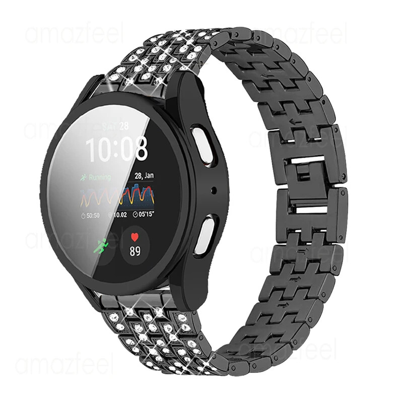 Dėklo dėklo apsauga, skirta Samsung Galaxy Watch 7 44 mm deimantinė laikrodžio apyrankė, skirta Galaxy Watch 7 40 mm metalinė apyrankė TPU apsauginis dangtelis