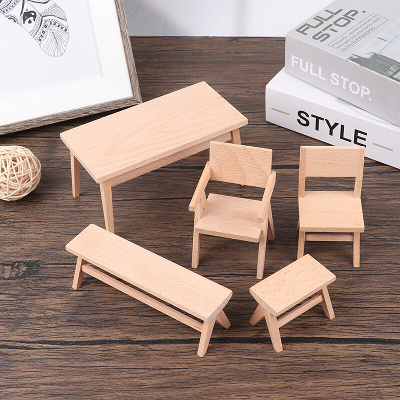1:12 Miniatűr babaház Európai étkezőasztal Szék Pad Fotelmodell Bútortartozékok Babaház dekorációhoz Gyerekjátékok
