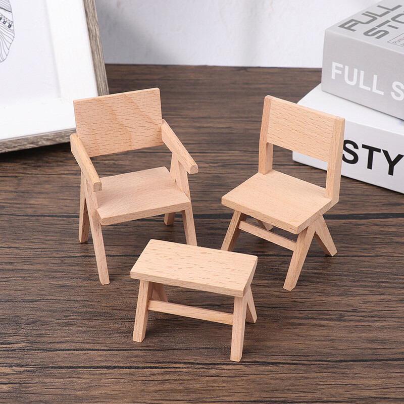 1:12 Miniatűr babaház Európai étkezőasztal Szék Pad Fotelmodell Bútortartozékok Babaház dekorációhoz Gyerekjátékok