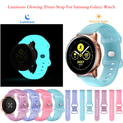 Hot Luminous Glow szilikon 20mm szíj Samsung Galaxy Watch 3 41 42mm/Active2 óraszíj karkötő 5 Pro 45/ 40 44mm-hez