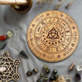 Medinės švytuoklės lentos lazerinis graviravimas žvaigždės Saulės mėnulis Taro aukuro būrimo reikmenys metafizinio gydymo meditacijos lėkštės ornamentas