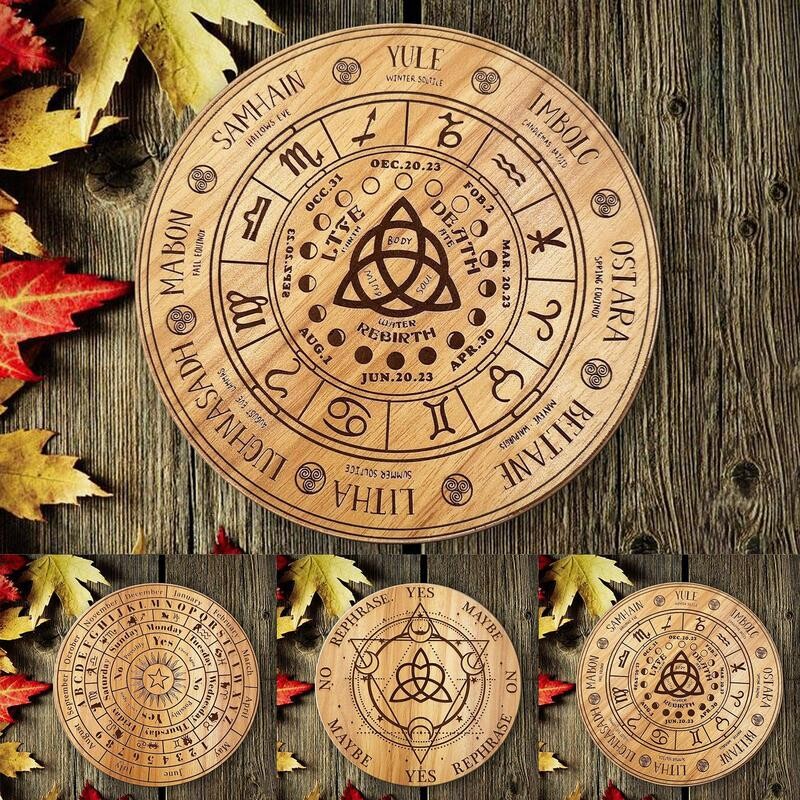 Medinės švytuoklės lentos lazerinis graviravimas žvaigždės Saulės mėnulis Taro aukuro būrimo reikmenys metafizinio gydymo meditacijos lėkštės ornamentas