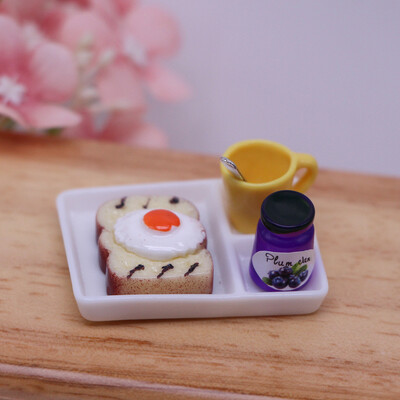 1:12 Babaház miniatűr reggeliző konyha hamburger tojás kávé étkezés tányér csésze kanál étel modell konyhai dekoráció