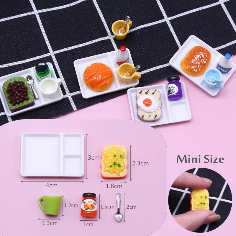 1:12 Babaház miniatűr reggeliző konyha hamburger tojás kávé étkezés tányér csésze kanál étel modell konyhai dekoráció