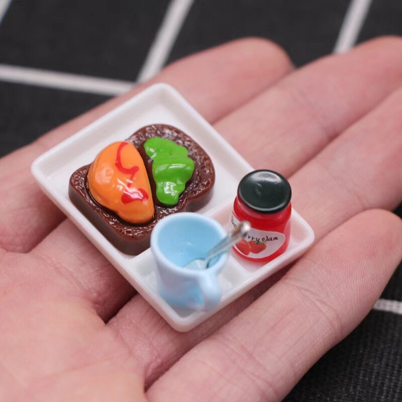 1:12 Babaház miniatűr reggeliző konyha hamburger tojás kávé étkezés tányér csésze kanál étel modell konyhai dekoráció