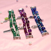 Brățară elegantă Mi Band 8 Cureaua pentru Xiaomi Smart Band 9 Brățară de femeie Bijuterii Mărgele Cristal Agat Brelocuri drăguțe din metal Stretchy