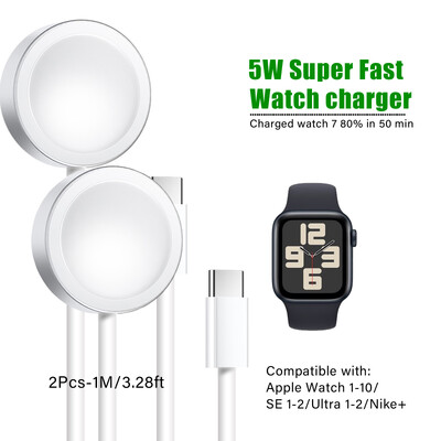 Magnetinis belaidis įkroviklis Apple Watch 10/9/8/7/6/5/SE/4 įkroviklis usb c, nešiojamasis greito įkrovimo stoties laidas, skirtas iwatch ultra