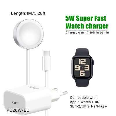 Magnetinis belaidis įkroviklis Apple Watch 10/9/8/7/6/5/SE/4 įkroviklis usb c, nešiojamasis greito įkrovimo stoties laidas, skirtas iwatch ultra