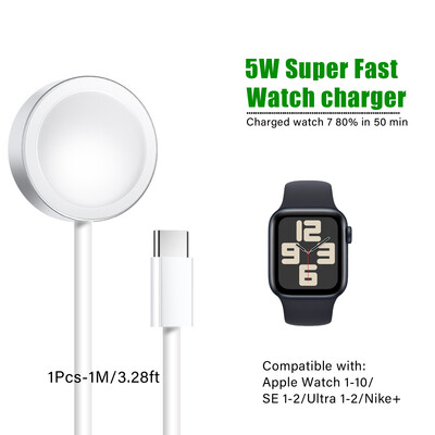 Magnetinis belaidis įkroviklis Apple Watch 10/9/8/7/6/5/SE/4 įkroviklis usb c, nešiojamasis greito įkrovimo stoties laidas, skirtas iwatch ultra