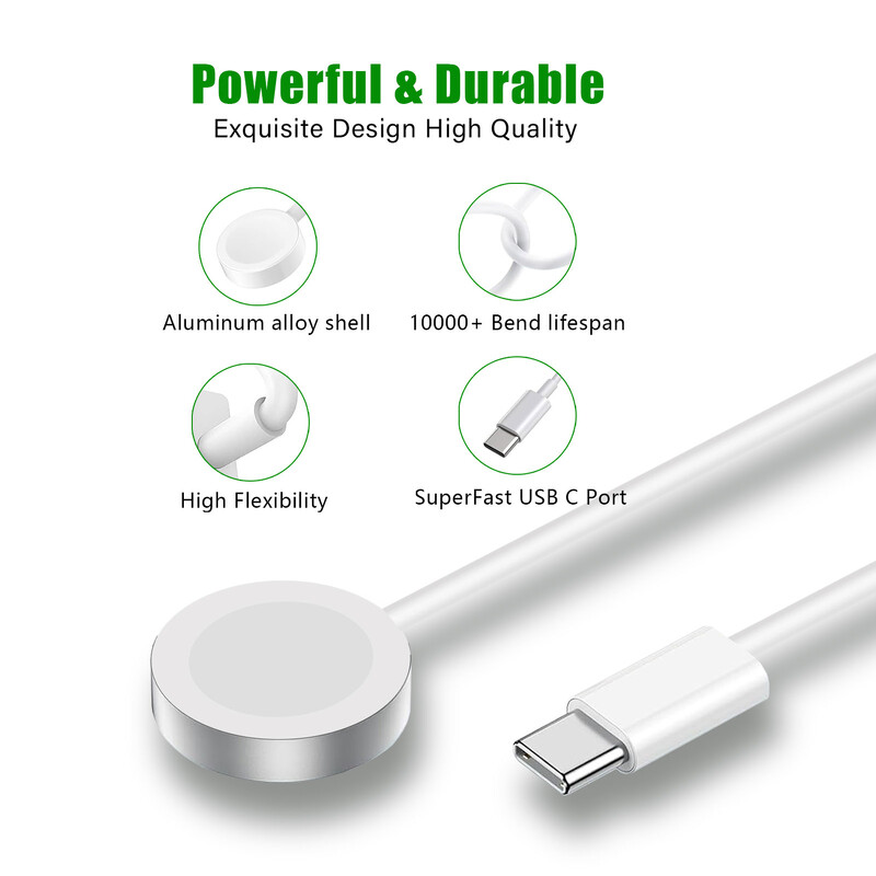 Magnetinis belaidis įkroviklis Apple Watch 10/9/8/7/6/5/SE/4 įkroviklis usb c, nešiojamasis greito įkrovimo stoties laidas, skirtas iwatch ultra