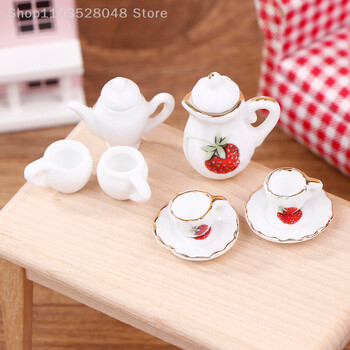 1 σετ 1:12 Dollhouse Mini Ceramic Teapot Cup Doll House Κουζίνα Κεραμικά επιτραπέζια σκεύη Διακοσμήσεις