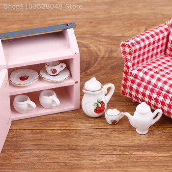 1 σετ 1:12 Dollhouse Mini Ceramic Teapot Cup Doll House Κουζίνα Κεραμικά επιτραπέζια σκεύη Διακοσμήσεις