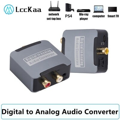 Digitaal-analoogheli muundur 192 kHz digitaalne SPDIF optiline analoog L/R RCA muundur Toslink optiline 3,5 mm pistikupesaga adapter