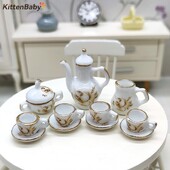 1 rinkinys 1:12 Lėlių namelis Miniatiūrinis keraminis rudos rožės arbatinukas arbatos rinkinys Vyno rinkinys stalo reikmenys Mini arbatos puodelis Vyno stiklo modelio dekoro žaislas