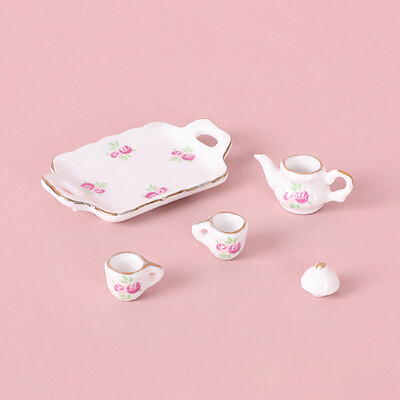 1 rinkinys 1:12 Lėlių namelis Miniatiūrinis keraminis rudos rožės arbatinukas arbatos rinkinys Vyno rinkinys stalo reikmenys Mini arbatos puodelis Vyno stiklo modelio dekoro žaislas