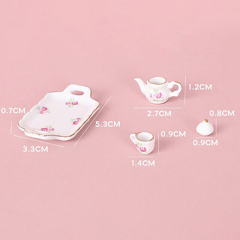 1 rinkinys 1:12 Lėlių namelis Miniatiūrinis keraminis rudos rožės arbatinukas arbatos rinkinys Vyno rinkinys stalo reikmenys Mini arbatos puodelis Vyno stiklo modelio dekoro žaislas