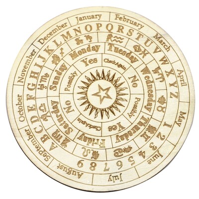 15 cm/25 cm drvena ploča s klatnom za proricanje Vještica Zvijezda Sunce izrezbarena astrologija radiestezija Metafizička poruka Okrugla ploča za uređenje doma