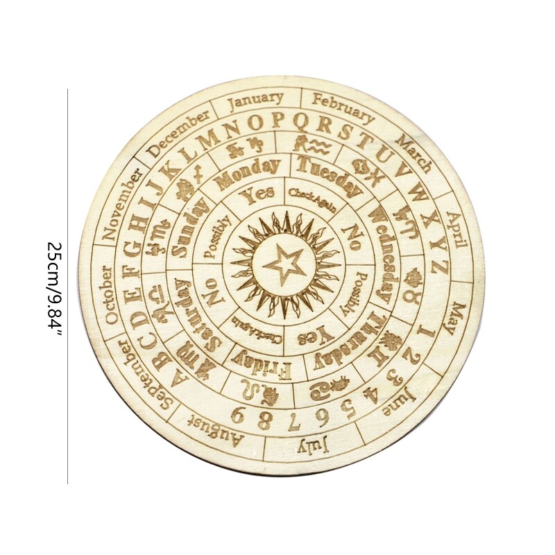 15 cm/25 cm drvena ploča s klatnom za proricanje Vještica Zvijezda Sunce izrezbarena astrologija radiestezija Metafizička poruka Okrugla ploča za uređenje doma