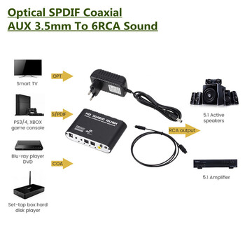 WVVMVV5.1 CH аудио декодер SPDIF Коаксиален към RCA DTS AC3 Оптичен цифров усилвател Analog Converte усилвател HD Audio Rush