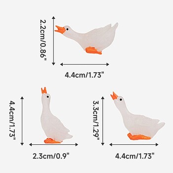 3 бр. Миниатюрна фигурка от бели гъски от смола Мини статуи от смола на животни Орнаменти за декорация на морава за домашна градина