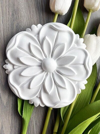 Европейска резбова декорация, ваденки с имитация на гипс, PU кухи стикери за стена с фина резба, релефно декоративно цвете