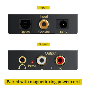 PROZOR 5.1ch DAC 192kHz Цифрово-аналогов аудио конвертор Коаксиален SPDIF Toslink към аналогов стерео RCA 3.5mm жак Аудио адаптер