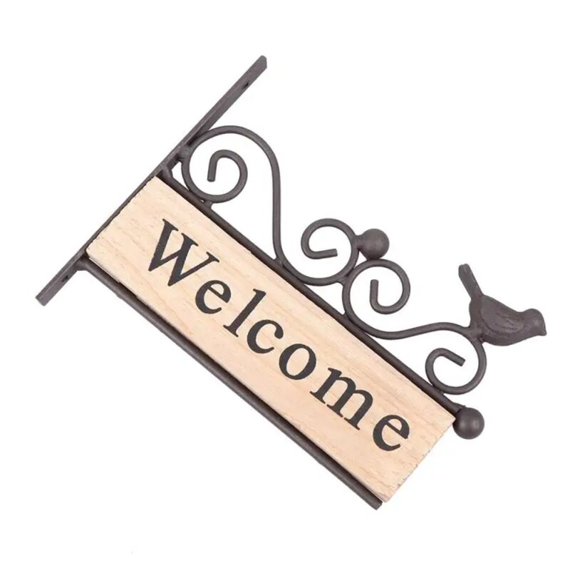 Panou american de bun venit, artă din fier, agățat din lemn, stil rural, model de păsări, decorație pentru agățat pe perete
